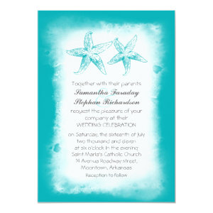 Ombre blue beach wedding invitations 5
