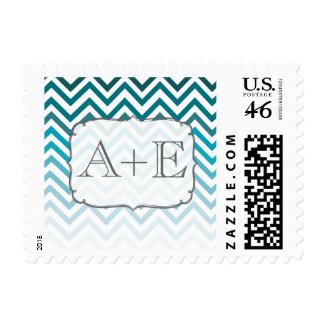 Ombre Blue Chevron Zig Zag Monogram Postage