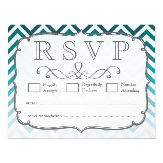 Ombre Blue Chevron Zig Zag Wedding RSVP Cards