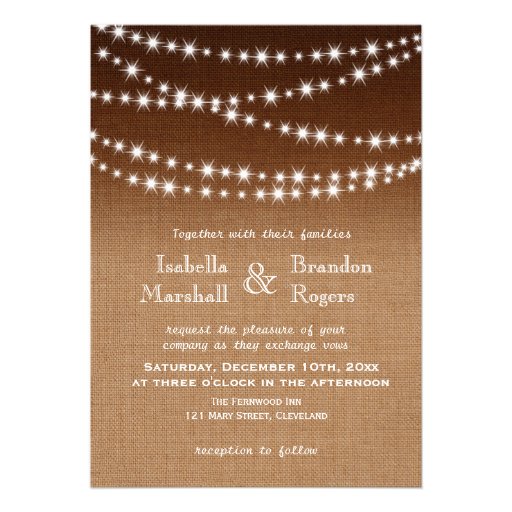 Ombre Burlap Twinkle Lights Wedding Invitation
