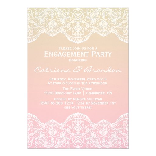 Ombre Lace Pattern Sunset Engagement Invitation (front side)