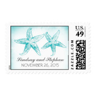 ombre starfish couple wedding postage stamps
