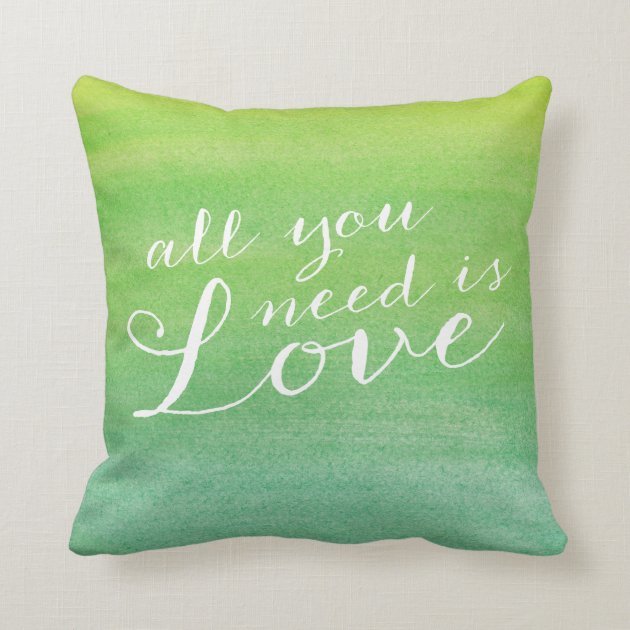 Ombre Watercolor Love Throw Pillow / Lime Emerald