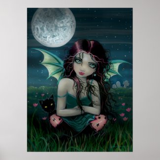 Ominously Sweet Vampire Fairy and Cat Poster print
