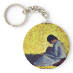 On A Meadow Sedentary Peasant Girl Key Chain