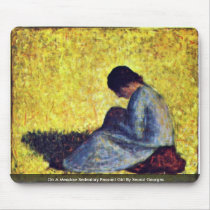 On A Meadow Sedentary Peasant Girl Mouse Pads
