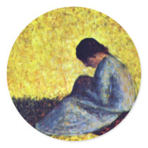 On A Meadow Sedentary Peasant Girl Round Stickers