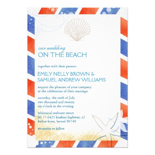 On the Beach Airmail Oceanfront Wedding Invitation