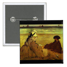 On the beach by Edouard Manet Pinback Buttons