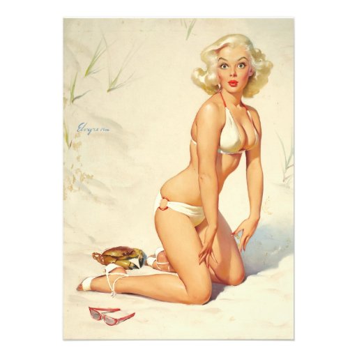 On the Beach Retro Pin-up Girl Personalized Invites