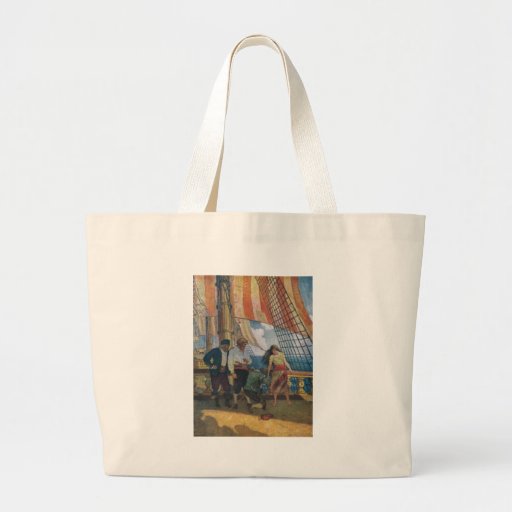 On the Deck of a Galleon Beneath a Striped Sail Tote Bag