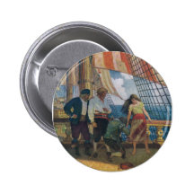 On the Deck of a Galleon Beneath a Striped Sail Button