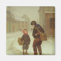 On the way to school in the snow, 1879 magnet
