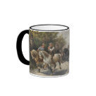ringer_mug - Vintage Country scene with cowboys. The men are riding horses and herding horses while traveling beside a river.: Sizes  Available colors: black
