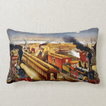On Time American Railroad Currier and Ives Throw Pillow