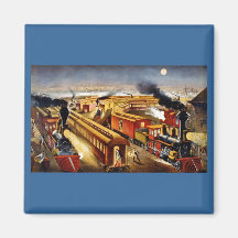 On Time - Vintage Locomotives at Night Fridge Magnet