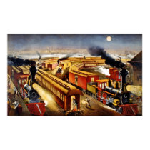 On Time - Vintage Locomotives at Night posters