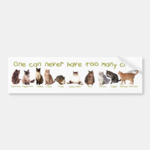 One can NEVER have too many cats. Bumper Sticker