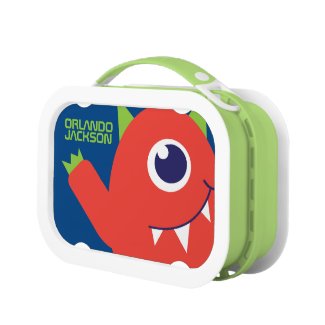 One eyed alien monster orange kids named lunch box