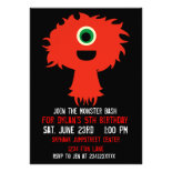 One Eyed Orange Monster Birthday Party Invitations