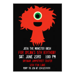 One Eyed Orange Monster Birthday Party Invitations