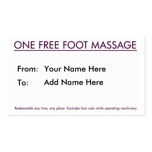 One Free Foot Massage Business Card Templates (back side)