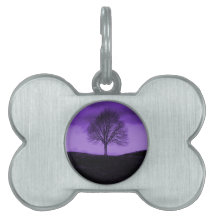One Lone Tree Silhouette Purple Nature Landscape Pet Tag