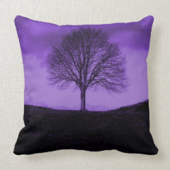 One Lone Tree Silhouette Purple Nature Landscape Throw Pillows