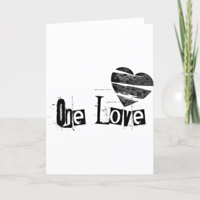 One Love distressed heart design in black and white
