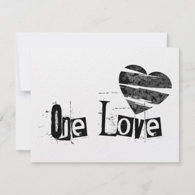 One Love distressed heart design in black and white.
