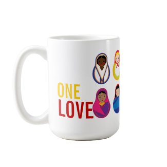 One Love Matroyshka International Nesting Dolls mug