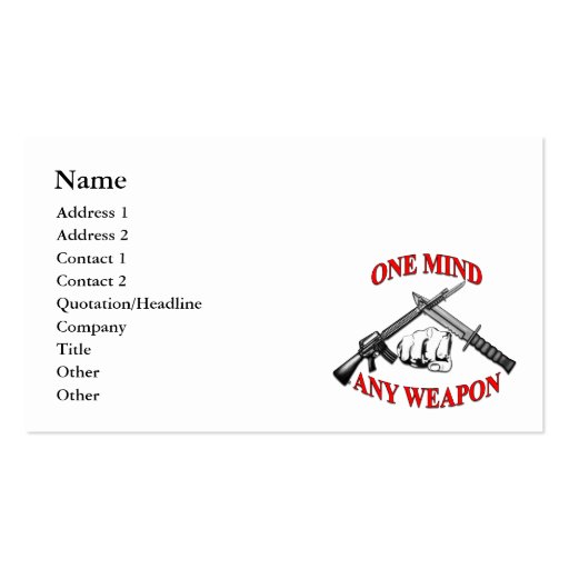 One Mind Any Weapon Business Cards (front side)