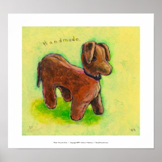 One of a Kind handmade stuffed toy dog painting print