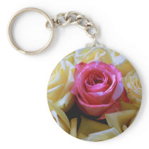 One of a Kind Love, Unique Beauty Pink Yellow Rose Keychain