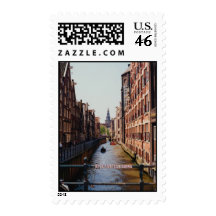 One of the many canals in Amsterdam, Netherlands Postage Stamp
