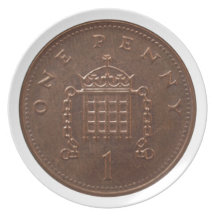 One Penny Coin Isolated Over White Background Dinner Plates