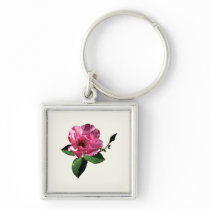 One Pink Rose with Bud keychains