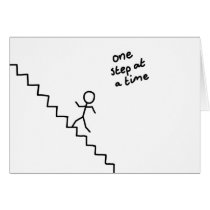 "one step at a time" stick man on the stairs card