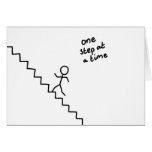 "one step at a time" stick man on the stairs card