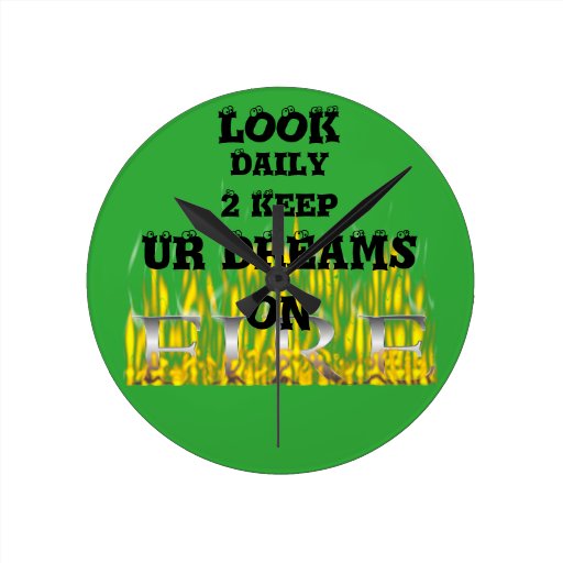 Onomatopoeia pop, crackle, sizzle thinking fire round wall clock Zazzle