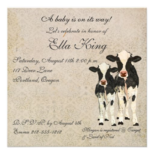 Onyx & Ivory Cows Baby Invitation
