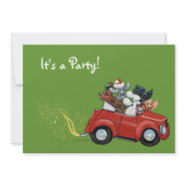 Oodles Poodles red Car Christmas Invitations by greerdesign Oodles Poodles red Car Christmas Invitations
