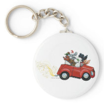 Oodles Poodles red Car Christmas Keychain