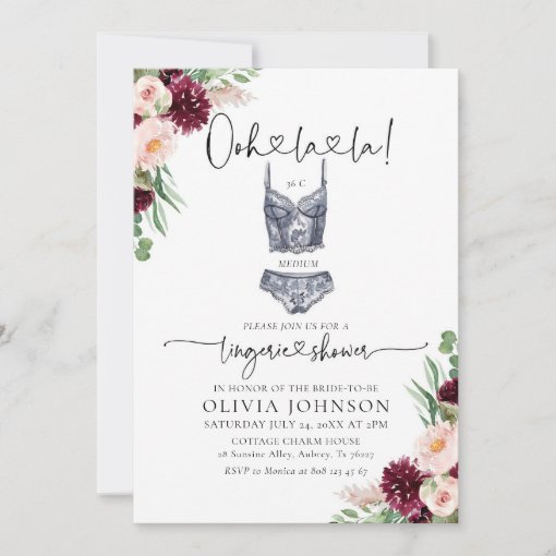 Ooh La La Bra Lingerie Bridal Shower Invitation Zazzle