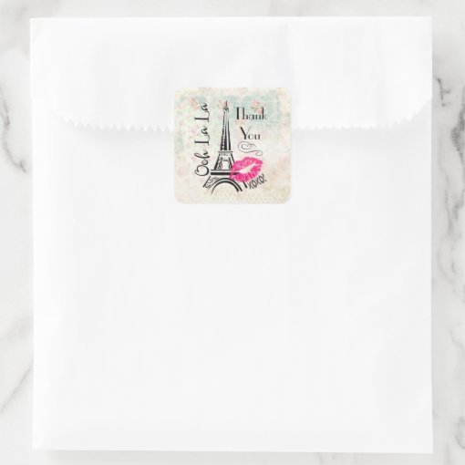 Ooh La La Paris Eiffel Tower Thank You Square Sticker Zazzle