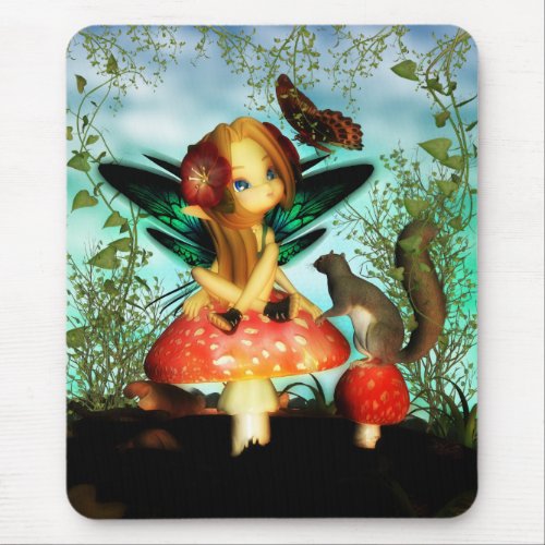 Ooh Pretty Butterfly - Cutie Fairy Sat On Mushroom mousepad