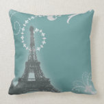 oohlala teal vintage paris eiffel tower pillow