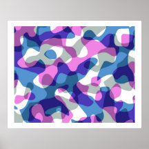 Op Art Abstract Non Formed Shapes Blue Pink Gray W Poster