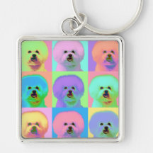 Op Art - Bichon Frise Key Chain