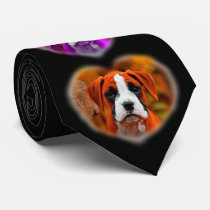 Op Art Boxer Puppy Dog in Heart Frame Mens Tie